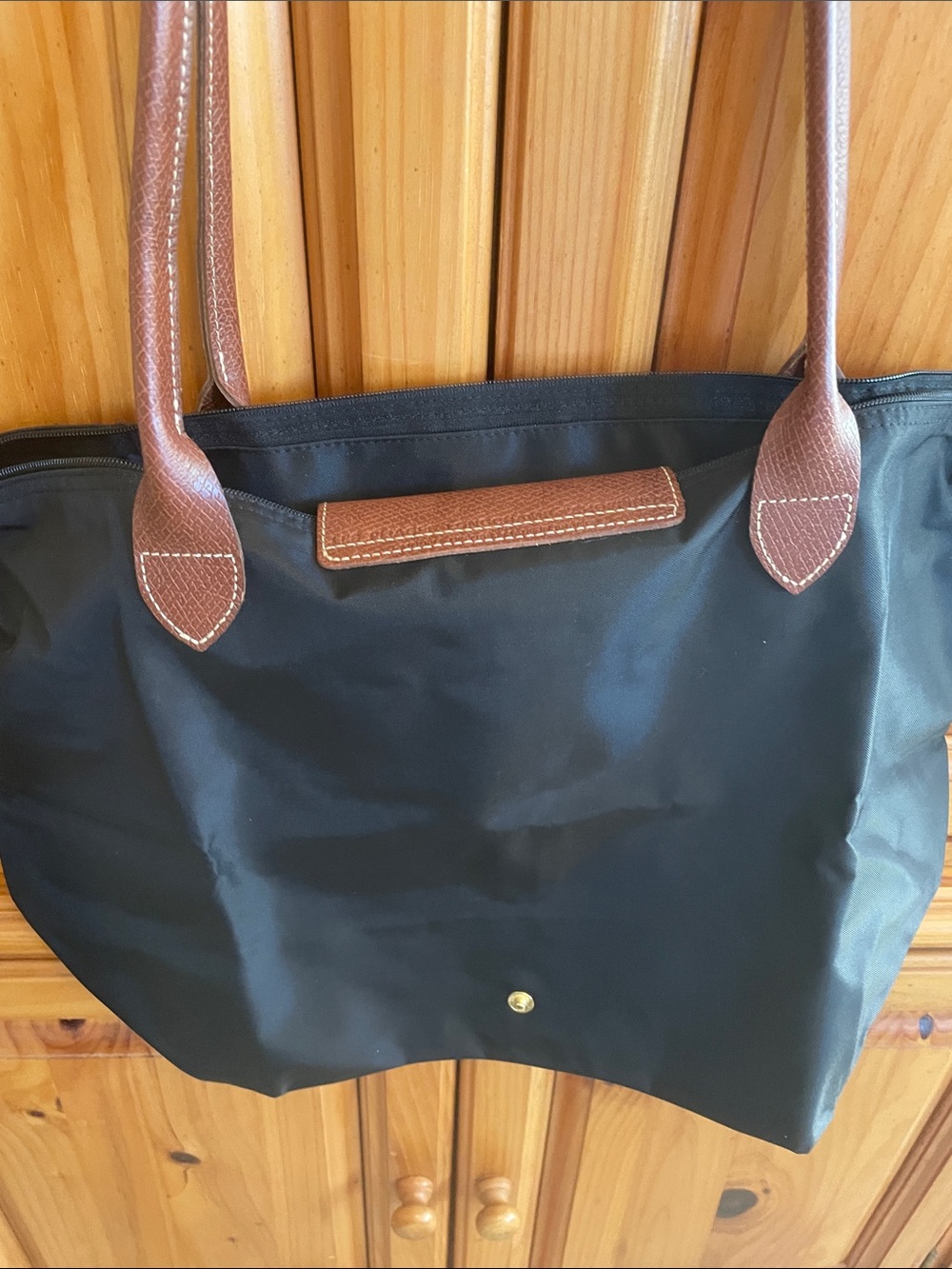 Longchamp Black Tote with Brown Leather Trim